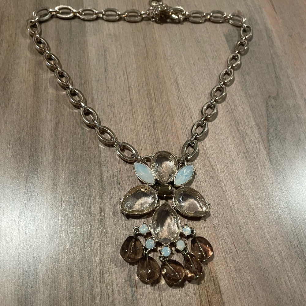 Elegant Silver and Brown Gemstone Necklace